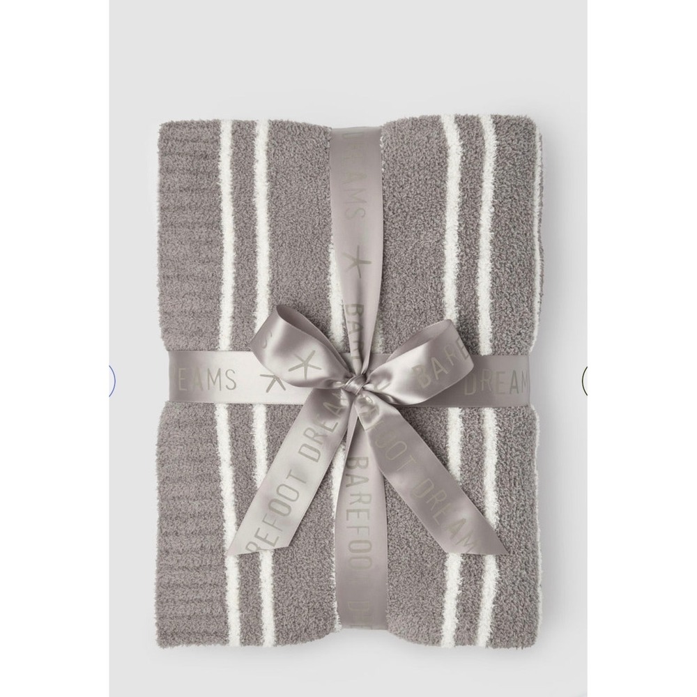 Barefoot Dreams CozyChic Horizontal Stripe Blanket Moonbeam Pearl BDHCC23150